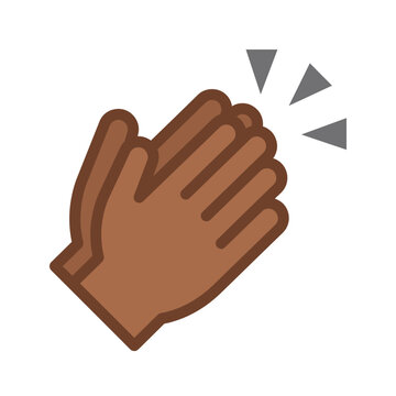 A stylized illustration of hands clapping, representing applause and appreciation, with a brown skin tone.