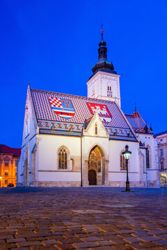 St Mark's church at twilight on Upper Town in Zagreb, Croatia