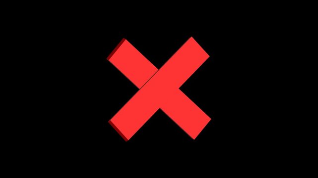 Animated Red 3D Cross Mark X Symbol Motion Graphics Overlay with Alpha Channel