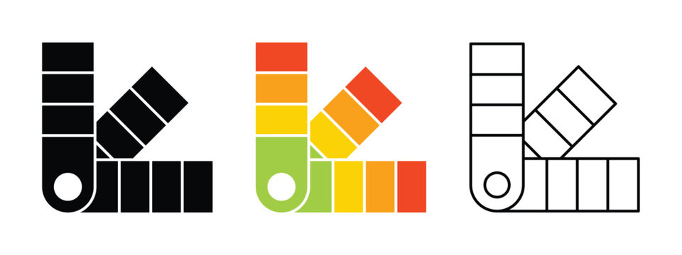 Color swatch guide vector icon set in glyph, colorful, and outline styles