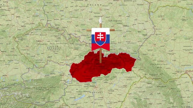 Slovakia map animation featuring national flag and red territory motion footage