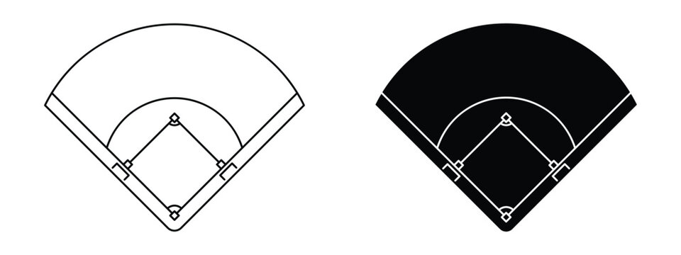 Baseball field top view diagram vector icon set in outline and glyph styles