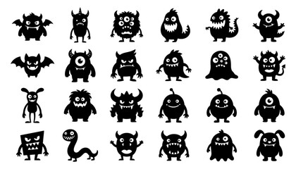 Obraz premium Set of cute cartoon monsters silhouettes