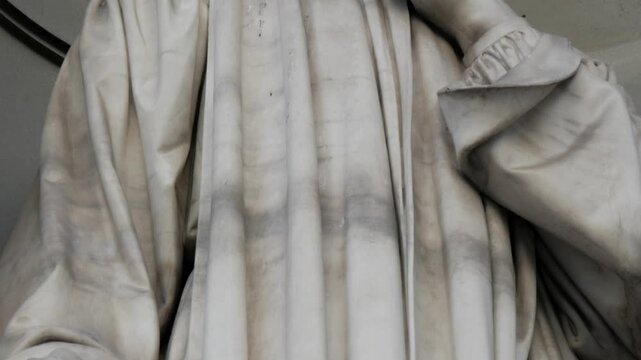 Extreme Close-up of Niccolo Machiavelli Statue at Uffizi - Detailed Portrait of Renaissance Political Philosopher