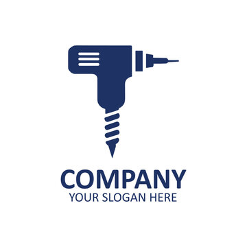 Minimalist drill logo design, professional construction tool icon for hardware or repair services