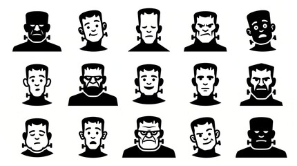 Fototapeta premium Frightened and surprised frankenstein monster faces isolated on white background