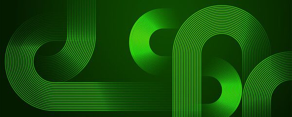 Fototapeta na wymiar Green abstract background with glowing curved lines, smooth loops and modern geometric pattern. Vector illlustration.