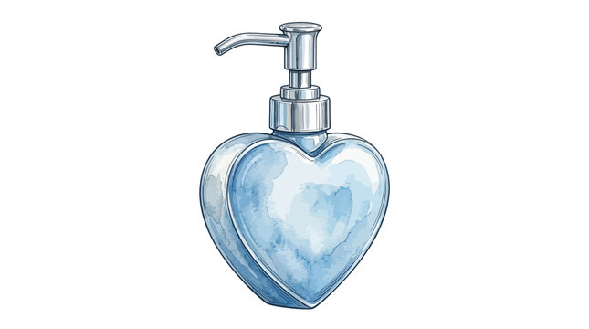 Vector illustration of a blue watercolor heart shaped liquid soap dispenser pump bottle isolated on a clean white background for bathroom design