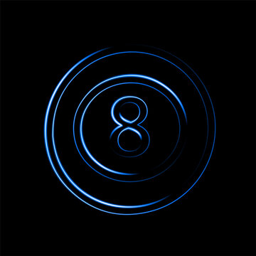 Vector isolated illustration of a billiard ball with neon effect.