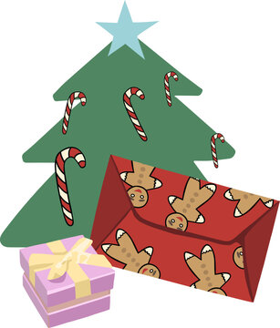 Vector isolated illustration of gifts under the Christmas tree.
