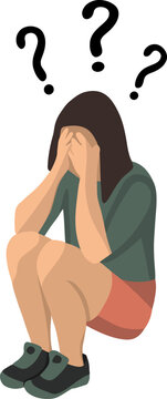 Vector isolated illustration of a girl in thought. Solving a question.