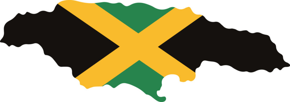 Vector isolated illustration of Jamaica map and flag.