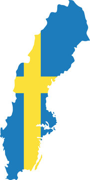 Vector isolated illustration of Sweden map and flag.