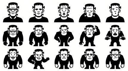 Obraz premium Frankenstein monster expressing various emotions isolated on white background