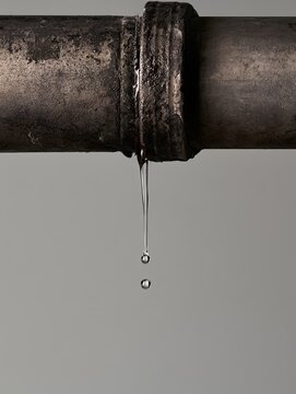 Small water leak dripping from industrial pipe