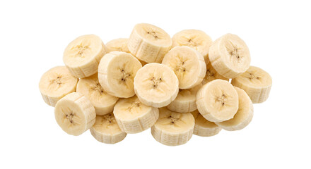 Sliced banana pieces pile with creamy yellow texture for healthy snacks on transparent background. © B o W Graphics