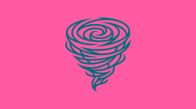 Stylized blue tornado icon on pink background.