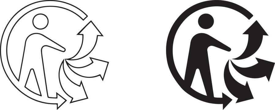 Triman French Recycling Symbol Black Silhouette and Outline Vector.