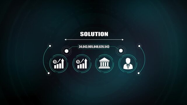 Business solution financial growth motion graphic, corporate strategy investment concept, bank icon and idea symbol, business leader animation.