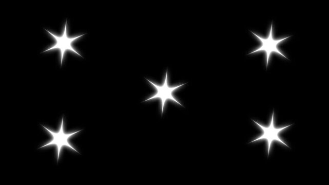 White twinkle star sparkles shine animation, cartoon glitter doodles, glowing light effect, Star twinkling for festive holiday event, fairy twinkle stars on black screen background, 4K
