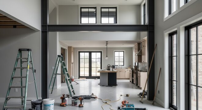 Contemporary Home Renovation Project In Progress With Tools Visible