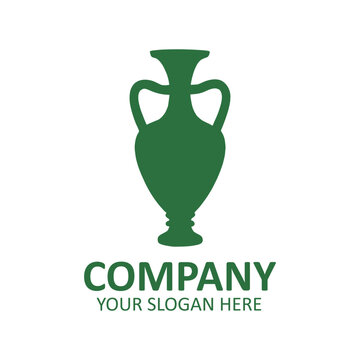 Green amphora icon logo design, ancient greek vase symbol for pottery or historical business