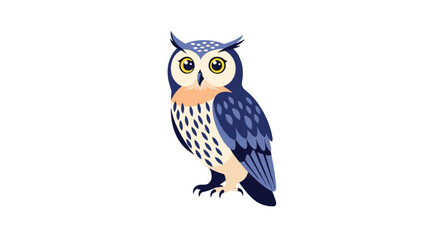 Obraz premium Detailed cartoon illustration of a cute blue and brown spotted owl standing alertly, isolated on a white background.