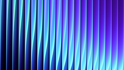Fototapeta na wymiar Ribbed glass bends neon light into flowing vertical gradient waves. Soft curves and luminous edges create elegant geometric distortion and depth for tech graphics, advertising and screens. 3d render