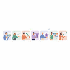 Fototapeta premium Isometric business data management vector, office professionals processing financial reports, digital database and archive system