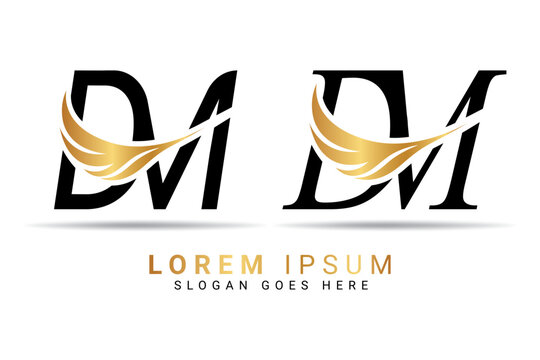 DM Gold Swoosh Monogram Logo Design Template
