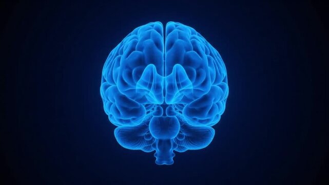 Glowing Blue Human Brain Anatomy 3D Rendering Neural Network Concept Medical Science and Neurology