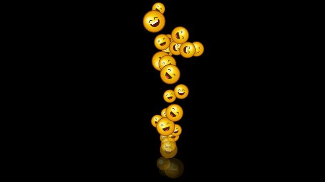 Streaming colorful emotion emojis over black background dynamic social media overlay 4k motion graphic loop
