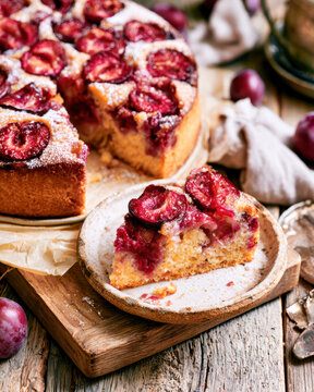 Homemade Plum Cake with Powdered Sugar &ndash; AI Generative