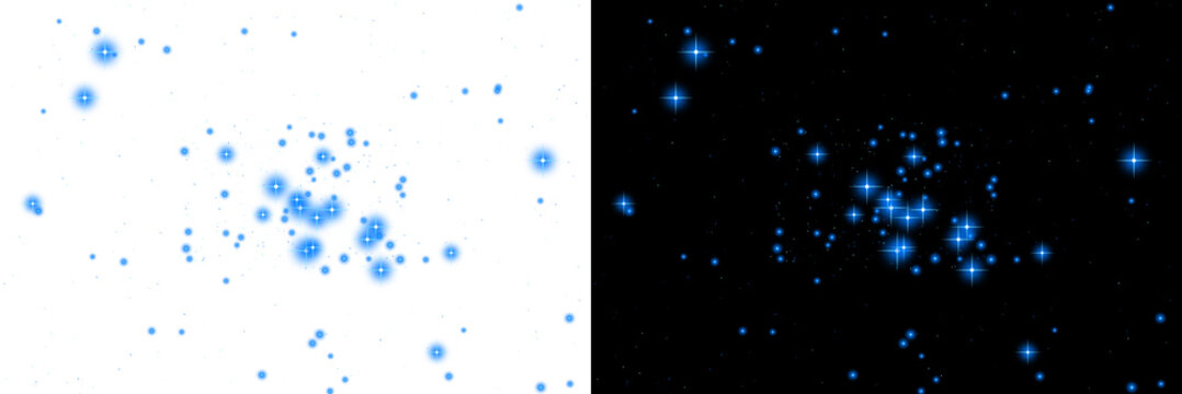 Glowing blue star particles and sparkling bokeh lights floating in space, creating a magical cosmic atmosphere for digital and backgrounds isolated on a transparent background