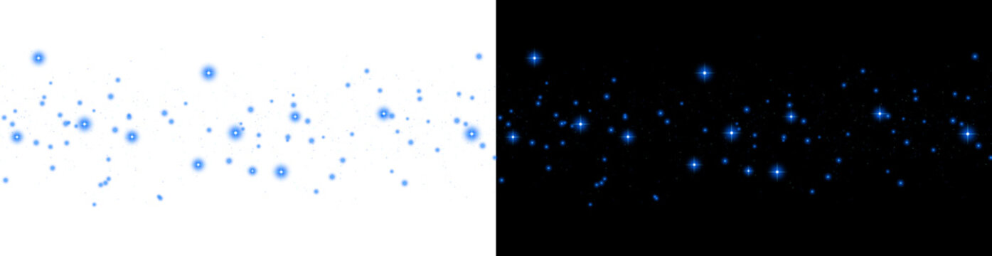 Blue glowing particle dust with sparkling bokeh and floating light orbs for ethereal abstract background, and digital motion isolated on a transparent background