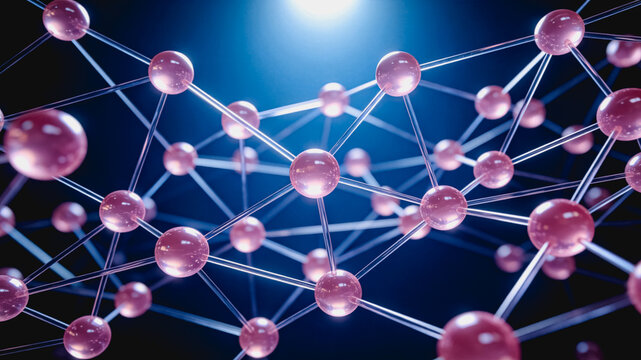 3D Rendered Molecular Network Structure With Connected Spheres