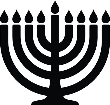 Silhouette of a traditional nine branched menorah candelabra icon vector