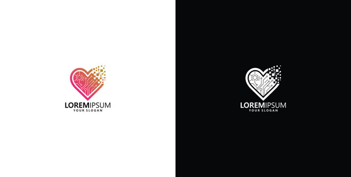 Heart technology digital logo vector template design, medical health care concept