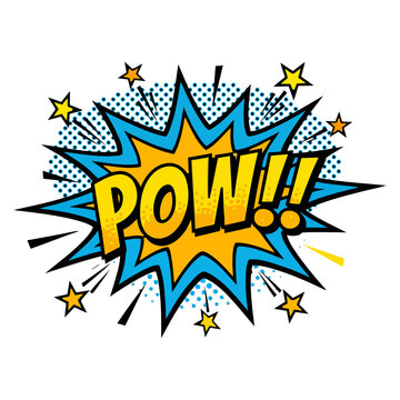 Retro style comic book explosion graphic featuring the dynamic action word pow isolated on a completely transparent background for design projects