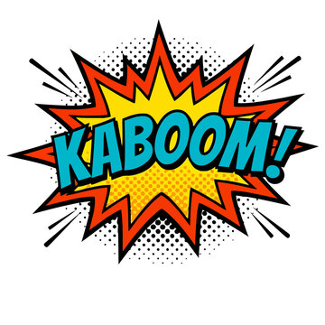 Retro style comic book explosion effect featuring the onomatopoeia kaboom isolated on a completely transparent background for compositing flexibility