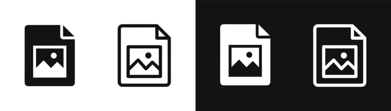 Set line line image file icon isolated on black and white background. Vector
