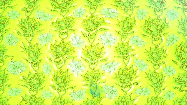 Bright seamless video loop with yellow and green floral ornamental pattern and soft textured details. Fresh abstract background for spring, textile and decorative design.