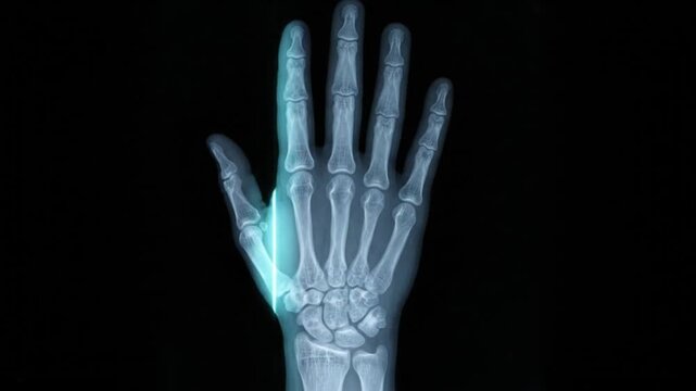 X ray of a Human Hand and Wrist Detailed Bone Structure Medical Imaging