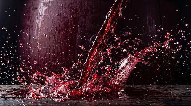 Dynamic Red Wine Splash on Dark Surface