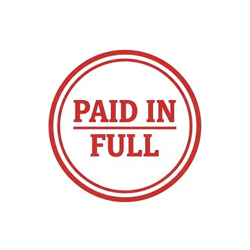 Red circular paid in full rubber stamp vector icon isolated on white background