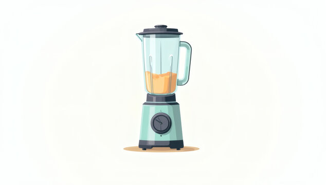 A stylish turquoise kitchen blender with a transparent jug filled with a light orange liquid, perfect for illustrating healthy eating and beverage preparation