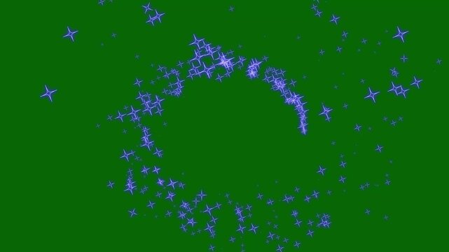 Magical blue star sparkle trail, luxury glitter particles, glowing fairy dust wand effect, shimmering twinkle stars and smooth luminous line transition on deep green screen background. 4K