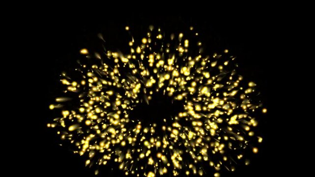 Abstract motion background with glowing golden particles, creating dynamic tunnel effect, perfect for visual effects footage clip.