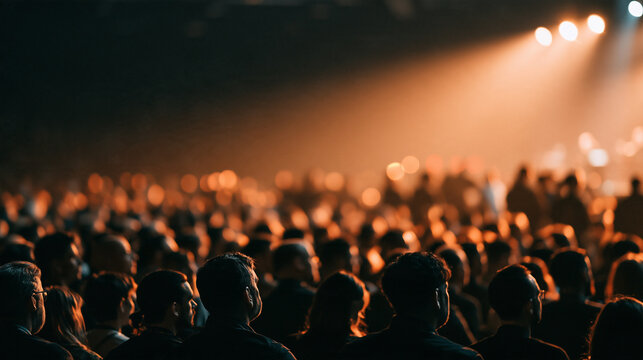 Audience Seen From Behind In Darkened Hall