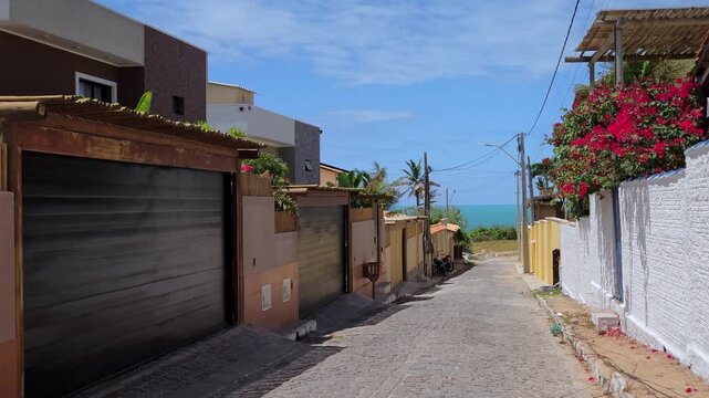 Narrow Cobblestone Street Leading to the Sea, Canoa Quebrada, Ceara, Brazil